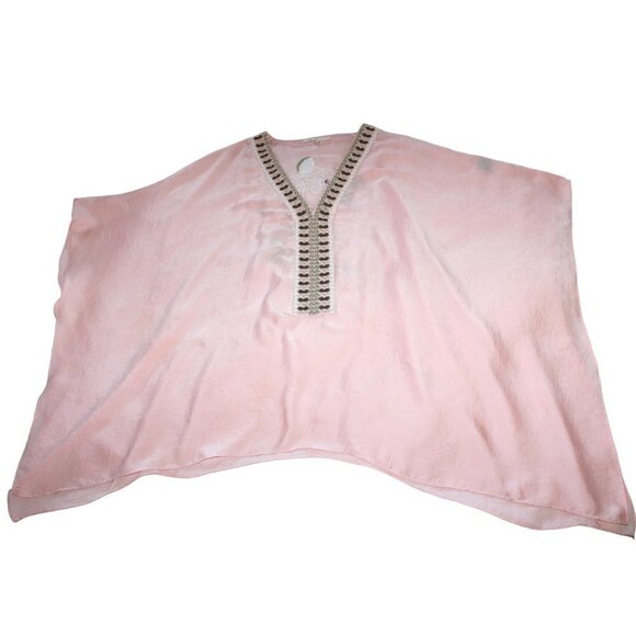 Anthropologie June Embroidered Floral & Cranes Pink Top One Size Flare Sleeves - Picture 7 of 14